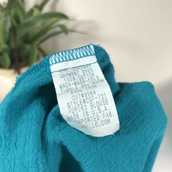 Tianello‎ Turquoise Yuriko Blouse Crinkle Open or Knot Front Cardigan Top Size S - Picture 10 of 10
